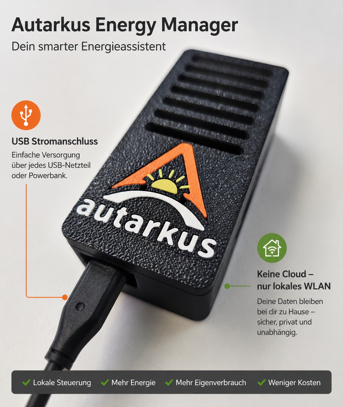 Autarkus Energy Manager Gehäuse mit Anschlusskabel