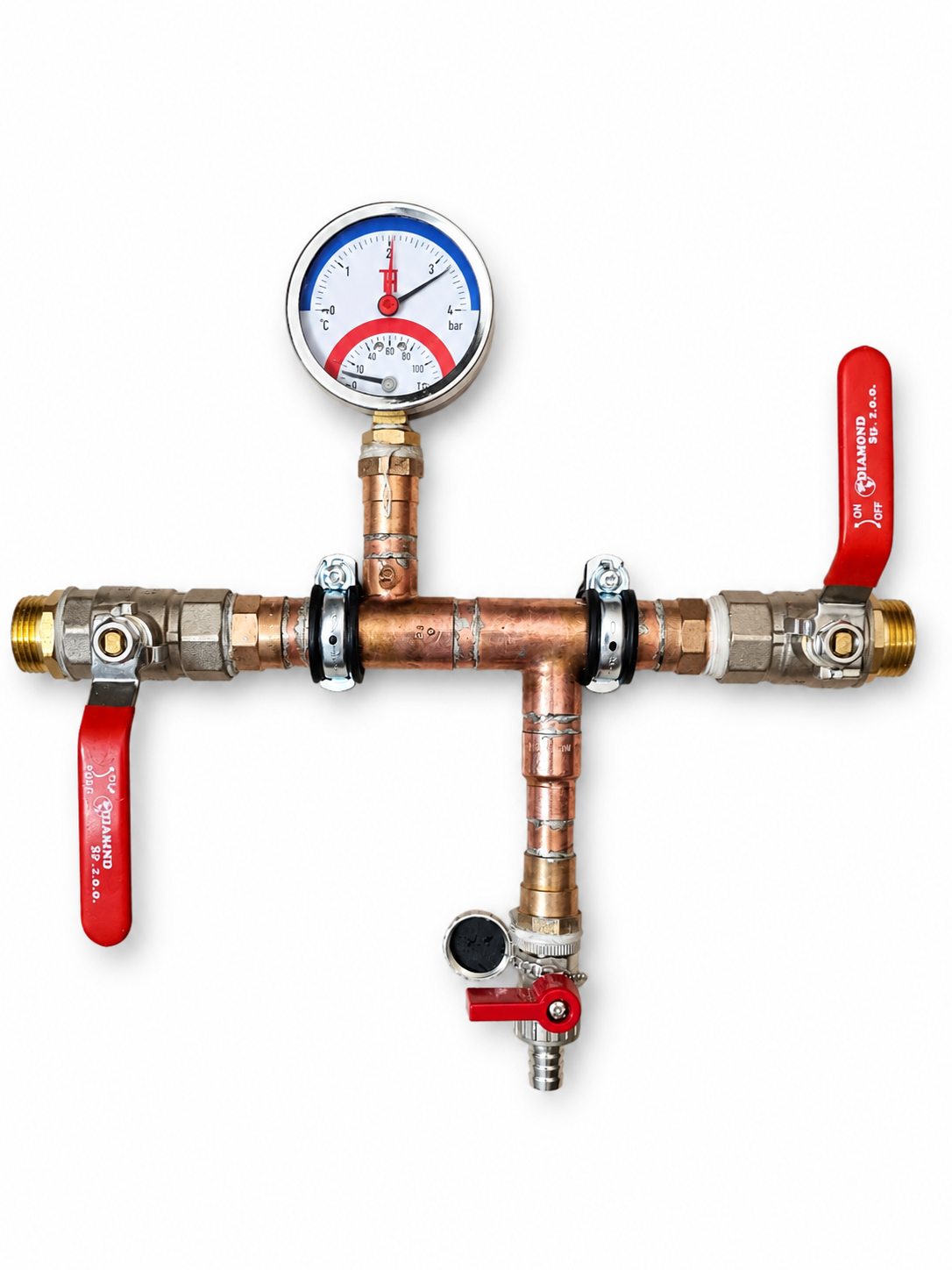 Zulaufgruppe mit Manometer und Absperrventilen